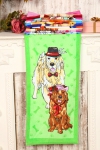 Е9П Полотенце махровое (Собаки на салатовом) - Престиж-текстиль