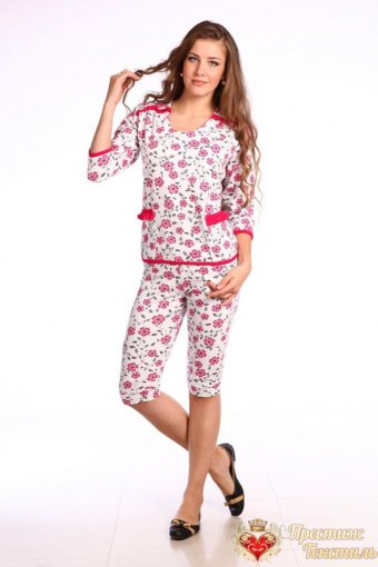 Б18 Пижама футер (бриджи, без кнопок) (Розовая) - Престиж-текстиль