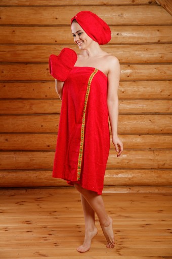 Е6П Сауна жен. махра, 3 предмета (Красный) - Престиж-текстиль